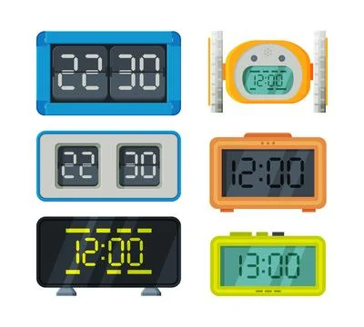 Set of electronic clocks for time measurement cartoon vector illustration Stock Illustration