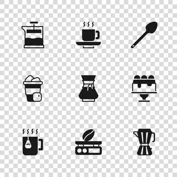 Set Electronic coffee scales, Cake, Coffee maker moca pot, Pour over, Teasp.. Ilustração Stock
