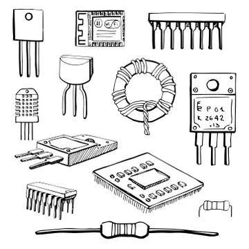 Set of electronic components. Stock Illustration