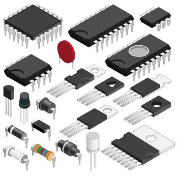 A set of electronic components. Stock Illustration