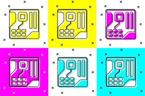 Set Electronic computer components motherboard digital chip integrated science 스톡 일러스트