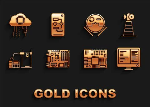 Set Electronic computer components motherboard digital chip, Antenna, Computer 스톡 일러스트