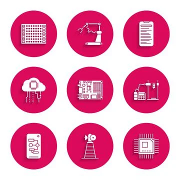 Set Electronic computer components motherboard digital chip, Antenna, Processor イラスト素材