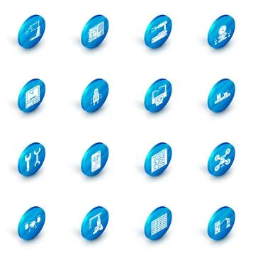 Set Electronic computer components motherboard digital chip, Robot, and time Illustrazione stock