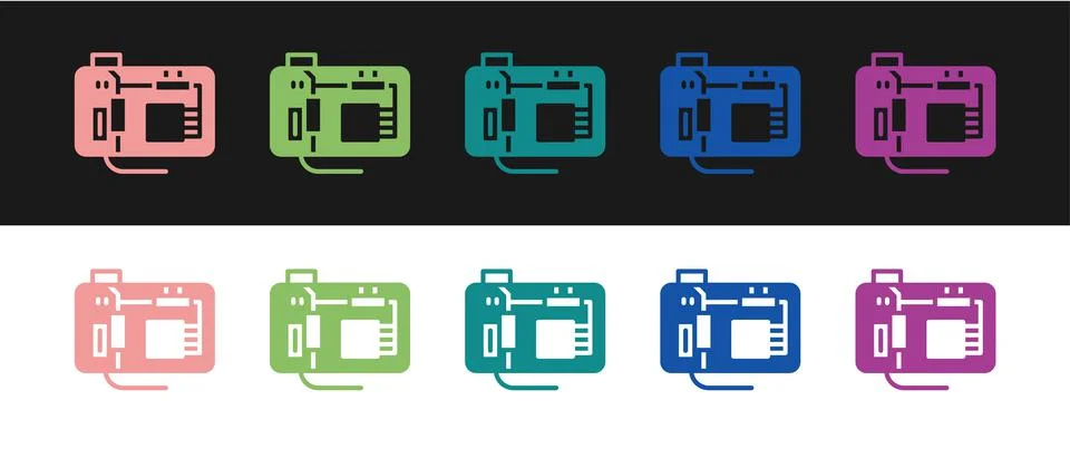 Set Electronic computer components motherboard digital chip integrated science 库存插图