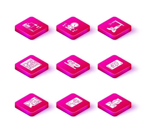 Set Electronic computer components motherboard digital chip, Bot, Global Illustrazione stock