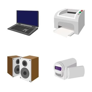 Set of electronic devices and computer peripherals icons 库存插图