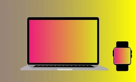 Set of Electronic Devices Laptop,smart watch with gradient style color Stock Illustration