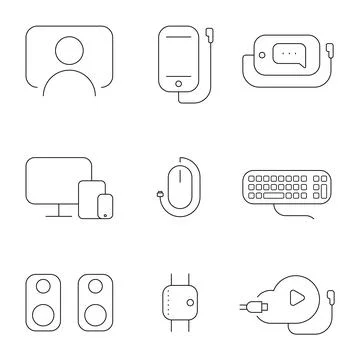 Set of Electronic Devices Related Vector Icons Stock Illustration