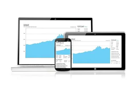 Set of electronic devices set of electronic devices with business chart, i... Stock-Fotos