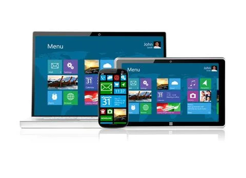 Set of electronic devices set of electronic devices with modern flat inter... Stock-Fotos
