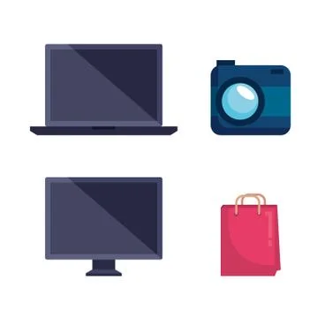 Set of electronic laptop with computer and camera technology Stockillustratie