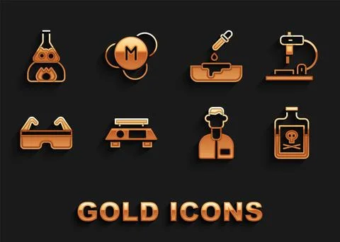 Set Electronic scales, Microscope, Poison in bottle, Laboratory assistant Stock Illustration