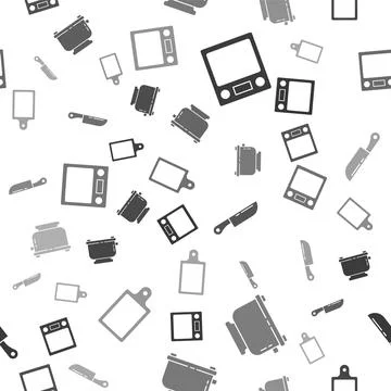 Set Electronic scales, Toaster, Knife and Cutting board on seamless pattern イラスト素材