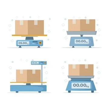 Set of electronic weighing scales for goods and kitchen use Illustration