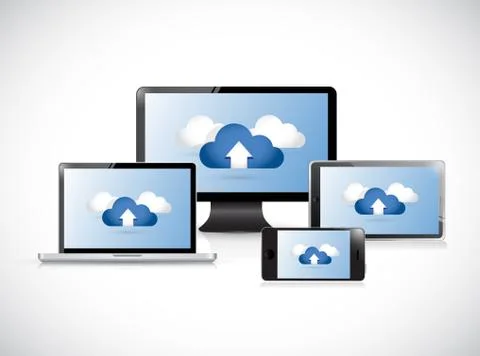 Set of electronics connected to a cloud. Stock Illustration