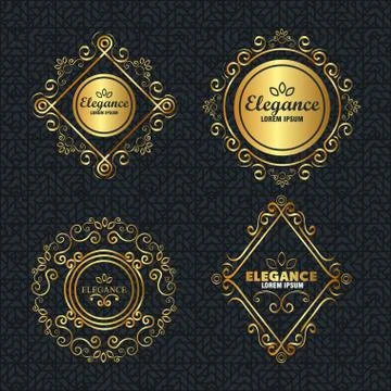 Set elegance style golden frames Stock Illustration