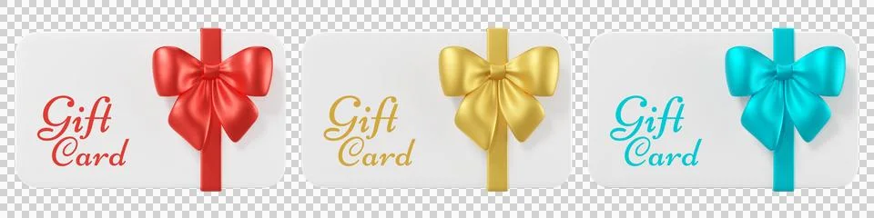 Set of Elegant 3D gift card with a gold, red, turquoise ribbon bow イラスト素材