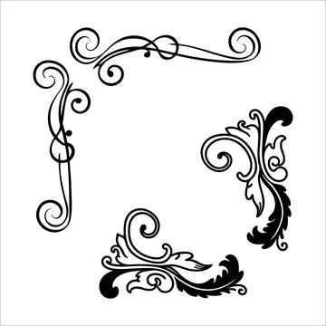 Set of Elegant Black Ornamental Corner Flourishes for Decorative Frame Stock Illustration