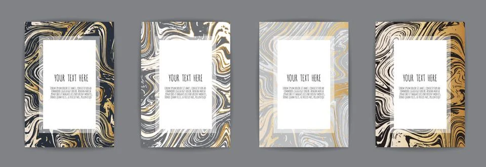 Set of elegant card, background. Black and golden marble texture. Vector Stock Illustration