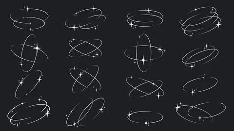 Set of elegant design elements: oval orbit of different variations with shimm イラスト素材