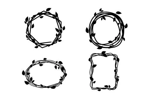 Set Elegant floral frame, border silhouette in hand drawn doodle style isolated Stock Illustration