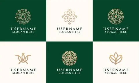 Set of elegant flower logo template for fashion, salon, spa, yoga logo Stock Illustration