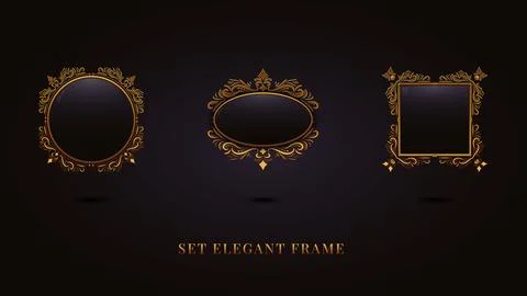 Set of elegant frame black gold design Stock Illustration