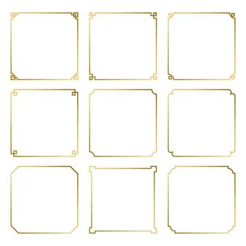 Set of elegant gold geometric linear borders with vintage ornaments Stock Illustration