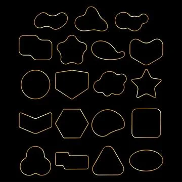 Set of elegant golden frames of various shapes Illustrazione stock