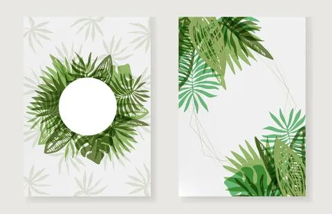 Set of Elegant green frames of tropical leaves Stock Illustration
