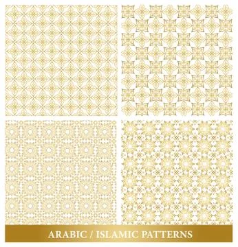 Set of Elegant Islamic or Arabic Seamless Patterns in Gold Color Stock Illustration