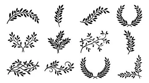Set of elegant leafy decorative swirls in black and white Stock Illustration