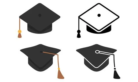 Set of Elegant Monochrome Graduation Cap Icons Symbolizing Academic Achieve.. Stock Illustration
