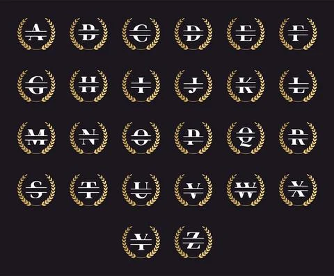 Set of elegant personalized monograms, letters in a laurel wreath. Vector log Stock Illustration