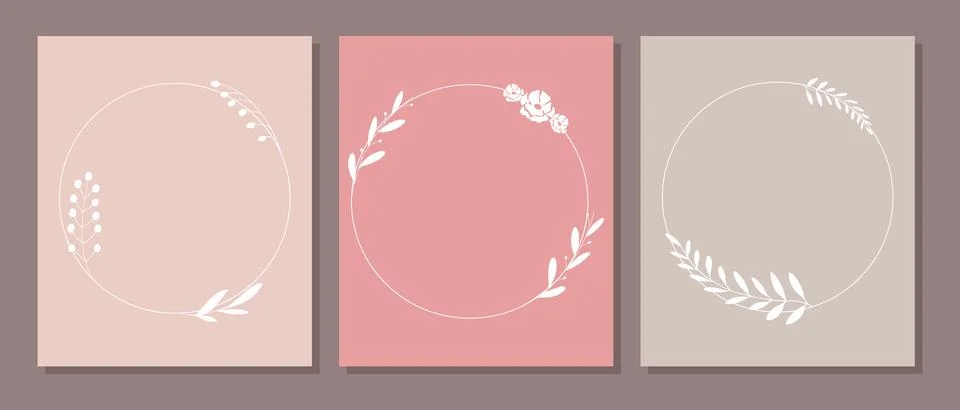 Set of elegant round templates with hand drawn botanical elements 스톡 일러스트