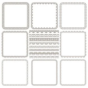 Set of elegant seamless borders and frames Illustrazione stock