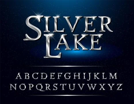 Set of Elegant Silver Colored Metal Chrome alphabet font. Typography classic Stock Illustration
