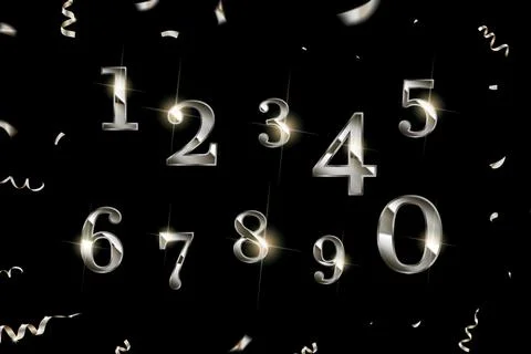 Set of Elegant Silver numbers. Stock Illustration
