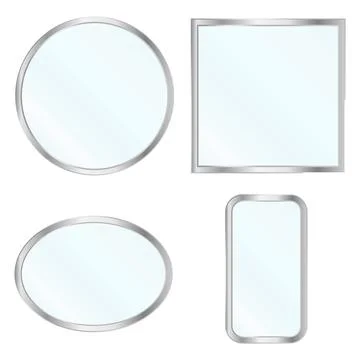 Set of elegant simple silver mirrors thin metal borders flat vector イラスト素材