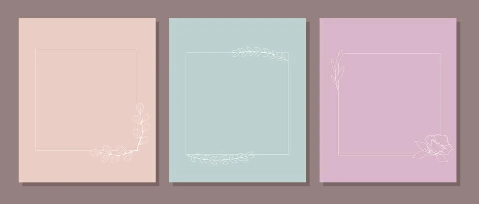 Set of elegant square templates with hand drawn botanical elements Stock Illustration