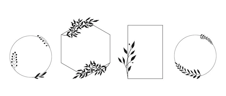 Set of elegant templates with hand drawn botanical elements イラスト素材