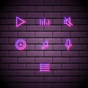 Set of Elegant Universal Minimal Thin Line Colored Neon Stroke Music Icons wi Stock Illustration