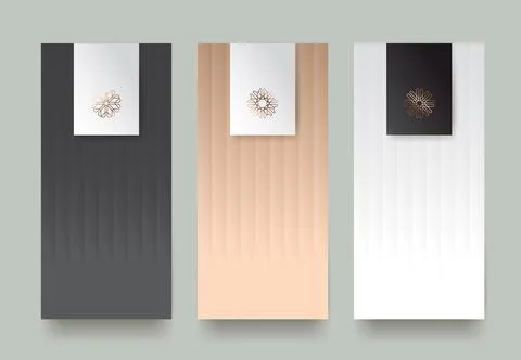 Set of elegant vertical backgrounds with smooth textures and a central logo.. Stock Illustration