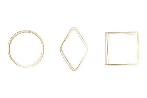 Set of elegant watercolor golden frames in geometric shapes イラスト素材