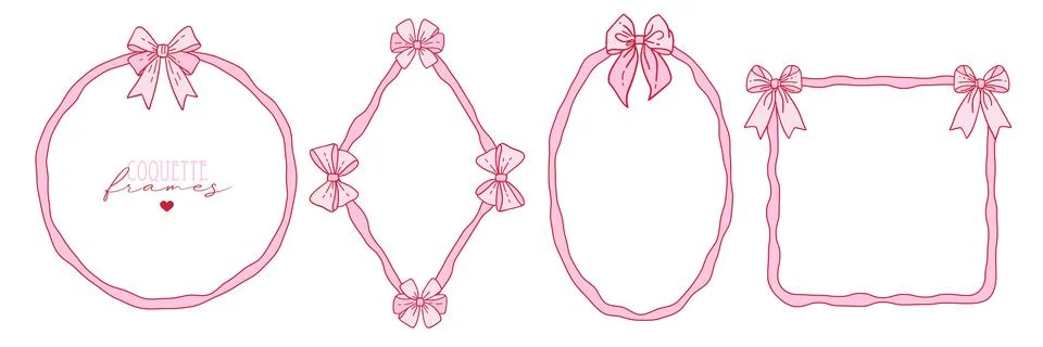 Set of elegant whimsical hand drawn pink color geometric frames with wavy Stock Illustration