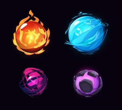 Set of elemental magic orbs vector illustration Stock Illustration
