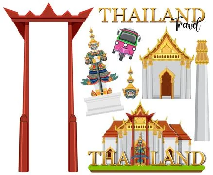 Set of elements about thailand tourist attraction Stock Illustration