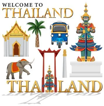 Set of elements about thailand tourist attraction Ilustración de archivo