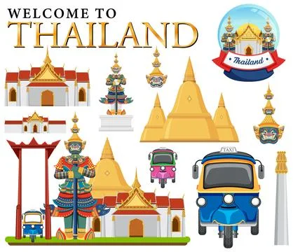 Set of elements about thailand tourist attraction Stock Illustration